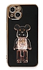 Eiroo iPhone 13 Candy Bear Standl Siyah Silikon Klf