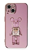 Eiroo iPhone 13 Candy Bear Standl Mor Silikon Klf