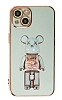 Eiroo iPhone 13 Candy Bear Standl Yeil Silikon Klf
