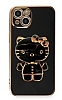 Eiroo iPhone 13 Mini Aynal Kitty Standl Siyah Silikon Klf