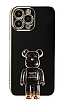 Eiroo iPhone 13 Pro Baby Bear Standl Siyah Silikon Klf