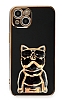 Eiroo iPhone 13 Mini Bulldog Standl Siyah Silikon Klf