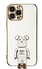 Eiroo iPhone 13 Pro Max Baby Bear Standl Beyaz Silikon Klf