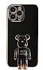 Eiroo iPhone 14 Pro Max Baby Bear Standl Siyah Silikon Klf