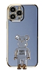 Eiroo iPhone 14 Pro Max Baby Bear Standl Mavi Silikon Klf