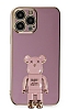 Eiroo iPhone 14 Pro Max Baby Bear Standl Mor Silikon Klf