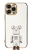 Eiroo iPhone 14 Pro Max Baby Bear Standl Beyaz Silikon Klf