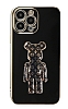 Eiroo iPhone 13 Pro Max Bearbrick Standl Siyah Silikon Klf