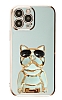 Eiroo iPhone 13 Pro Max Bulldog Standl Yeil Silikon Klf
