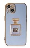 Eiroo iPhone 14 Aynal Parfm Standl Mavi Silikon Klf