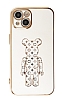 Eiroo iPhone 14 Bearbrick Standl Beyaz Silikon Klf