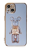 Eiroo iPhone 14 Candy Bear Standl Mavi Silikon Klf