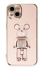 Eiroo iPhone 14 Candy Bear Standl Pembe Silikon Klf
