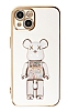 Eiroo iPhone 14 Candy Bear Standl Beyaz Silikon Klf
