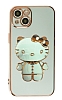 Eiroo iPhone 14 Plus Aynal Kitty Standl Yeil Silikon Klf