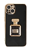 Eiroo iPhone 14 Plus Aynal Parfm Standl Siyah Silikon Klf