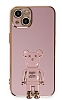 Eiroo iPhone 14 Baby Bear Standl Mor Silikon Klf