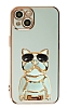 Eiroo iPhone 14 Plus Bulldog Standl Yeil Silikon Klf
