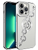 Eiroo iPhone 14 Pro Max Kamera Korumal Halka Zincirli Silver Silikon Klf