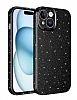 Eiroo iPhone 15 Plus Simli Siyah Silikon Klf
