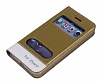 iPhone SE / 5 / 5S Gizli Mknatsl ift Pencereli Gold Deri Klf - Resim: 2