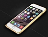 Eiroo iPhone 6 Plus / 6S Plus Metal Kenarl Gold Deri Klf - Resim 4