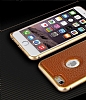 Eiroo iPhone 6 Plus / 6S Plus Metal Kenarl Gold Deri Klf - Resim: 2