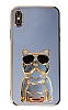 Eiroo iPhone X / XS Bulldog Standl Mavi Silikon Klf