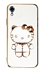 Eiroo iPhone XR Aynal Kitty Standl Beyaz Silikon Klf