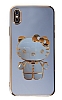 Eiroo iPhone XS Max Aynal Kitty Standl Mavi Silikon Klf