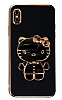 Eiroo iPhone XS Max Aynal Kitty Standl Siyah Silikon Klf