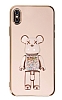 Eiroo iPhone XS Max Candy Bear Standl Pembe Silikon Klf