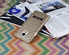 Eiroo Lesan Samsung N9100 Galaxy Note 4 Standl Metal Delikli Gold Rubber Klf - Resim 3