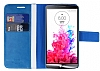 Eiroo LG G3 Standl Czdanl Mavi Deri Klf - Resim 2