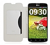 Eiroo LG Optimus G Pro Czdanl Yan Kapakl Beyaz Deri Klf - Resim 1