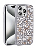 Eiroo Linea iPhone 13 Pro Taşlı Silver Silikon Kılıf
