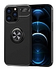 Eiroo Liquid Ring iPhone 13 Pro Standl Siyah Silikon Klf