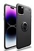 Eiroo Liquid Ring iPhone 14 Pro Max Standl Siyah Silikon Klf