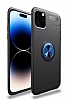 Eiroo Liquid Ring iPhone 14 Pro Standl Siyah-Mavi Silikon Klf