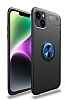 Eiroo Liquid Ring iPhone 14 Standl Siyah-Mavi Silikon Klf