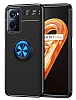 Eiroo Liquid Ring Oppo A76 Standl Siyah-Mavi Silikon Klf