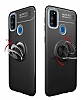 Eiroo Liquid Ring Samsung Galaxy M21 Standl Siyah-Krmz Silikon Klf - Resim: 4