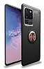 Eiroo Liquid Ring Samsung Galaxy S20 Ultra Standl Rose Gold-Siyah Silikon Klf