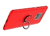 Eiroo Liquid Ring Xiaomi Redmi Note 9 Pro Standl Krmz-Siyah Silikon Klf - Resim: 1