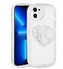 Eiroo Love Series iPhone 12 Kalp Tutuculu Beyaz Silikon Klf