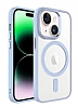 Eiroo Luxe iPhone 14 Magsafe zellikli Mavi Silikon Kenarl Rubber Klf