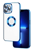Eiroo Luxury Clear iPhone 12 Pro Kamera Korumal Lacivert Silikon Klf