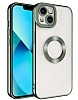 Eiroo Luxury Clear iPhone 14 Plus Kamera Korumal Yeil Silikon Klf