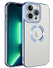 Eiroo Luxury Clear iPhone 14 Pro Kamera Korumal Mavi Silikon Klf
