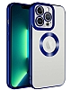 Eiroo Luxury Clear iPhone 14 Pro Kamera Korumal Lacivert Silikon Klf